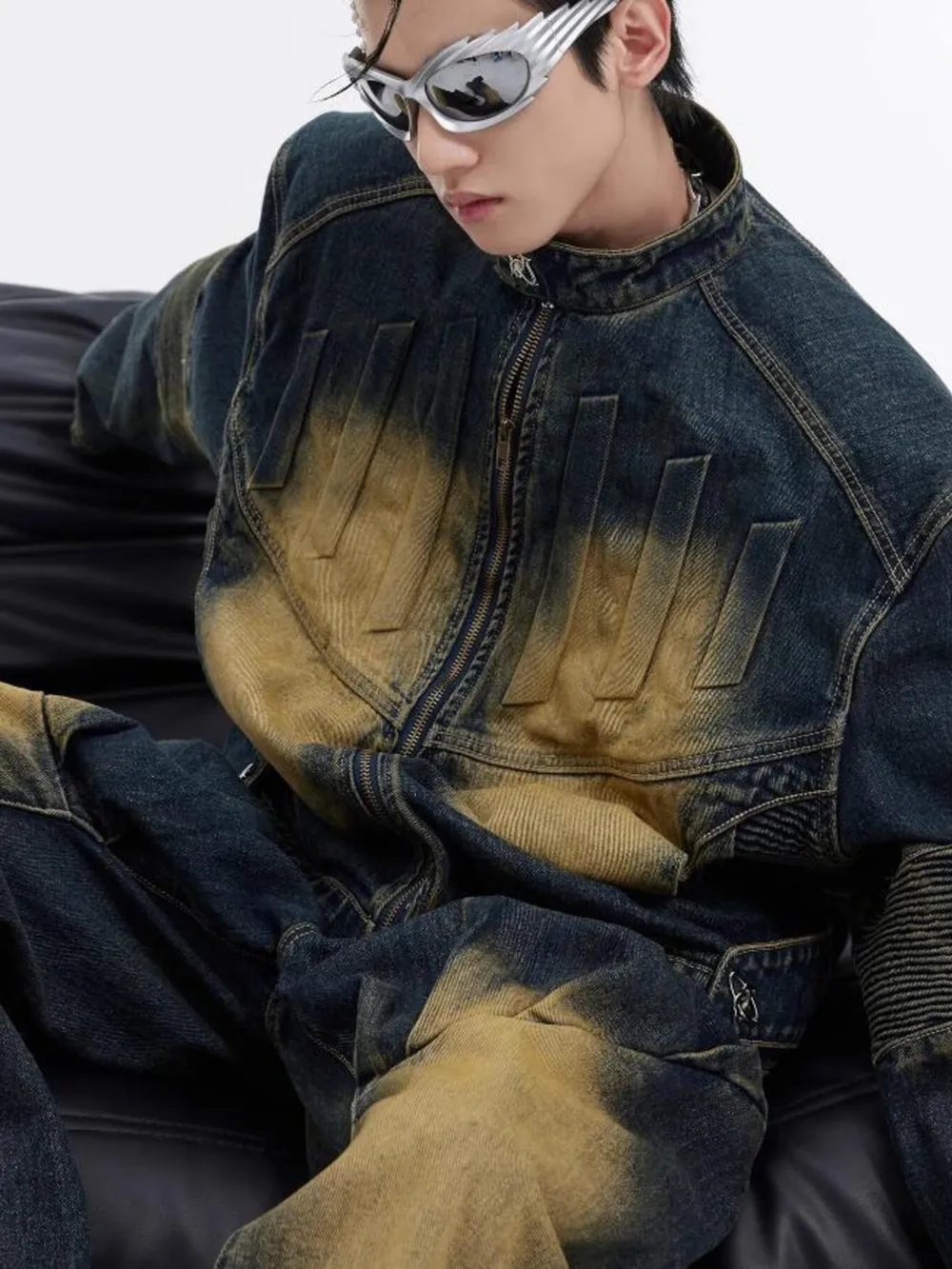 Men's Zip Up Long Sleeve Denim Jacket, image 6