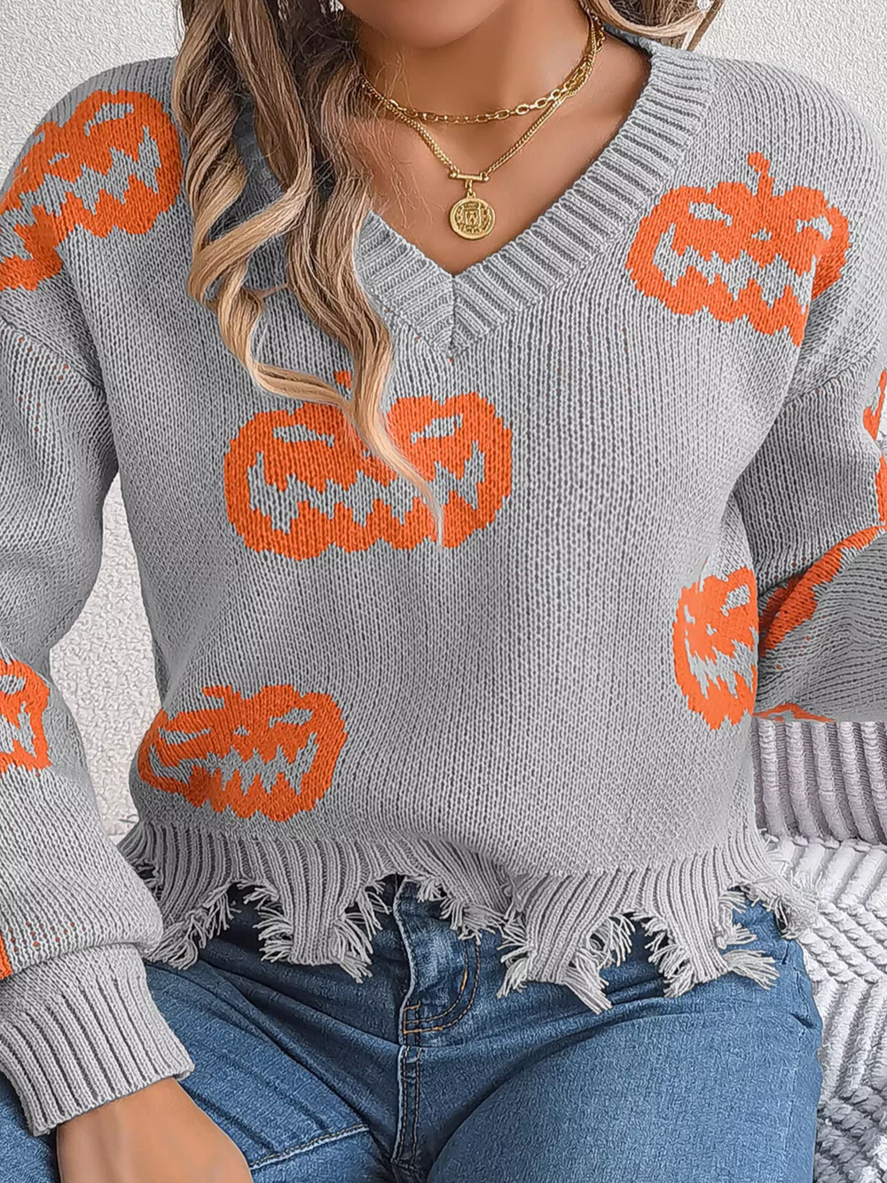 Pumpkin Distressed Hem Sweater, image 6