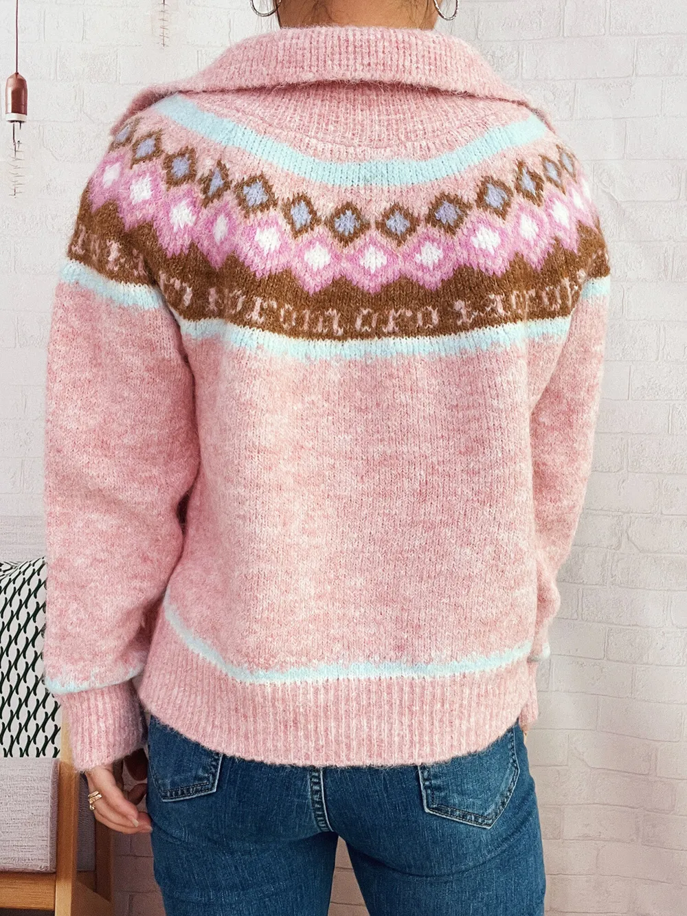 Fair Isle Pattern Zip-Up Cardigan, image 6