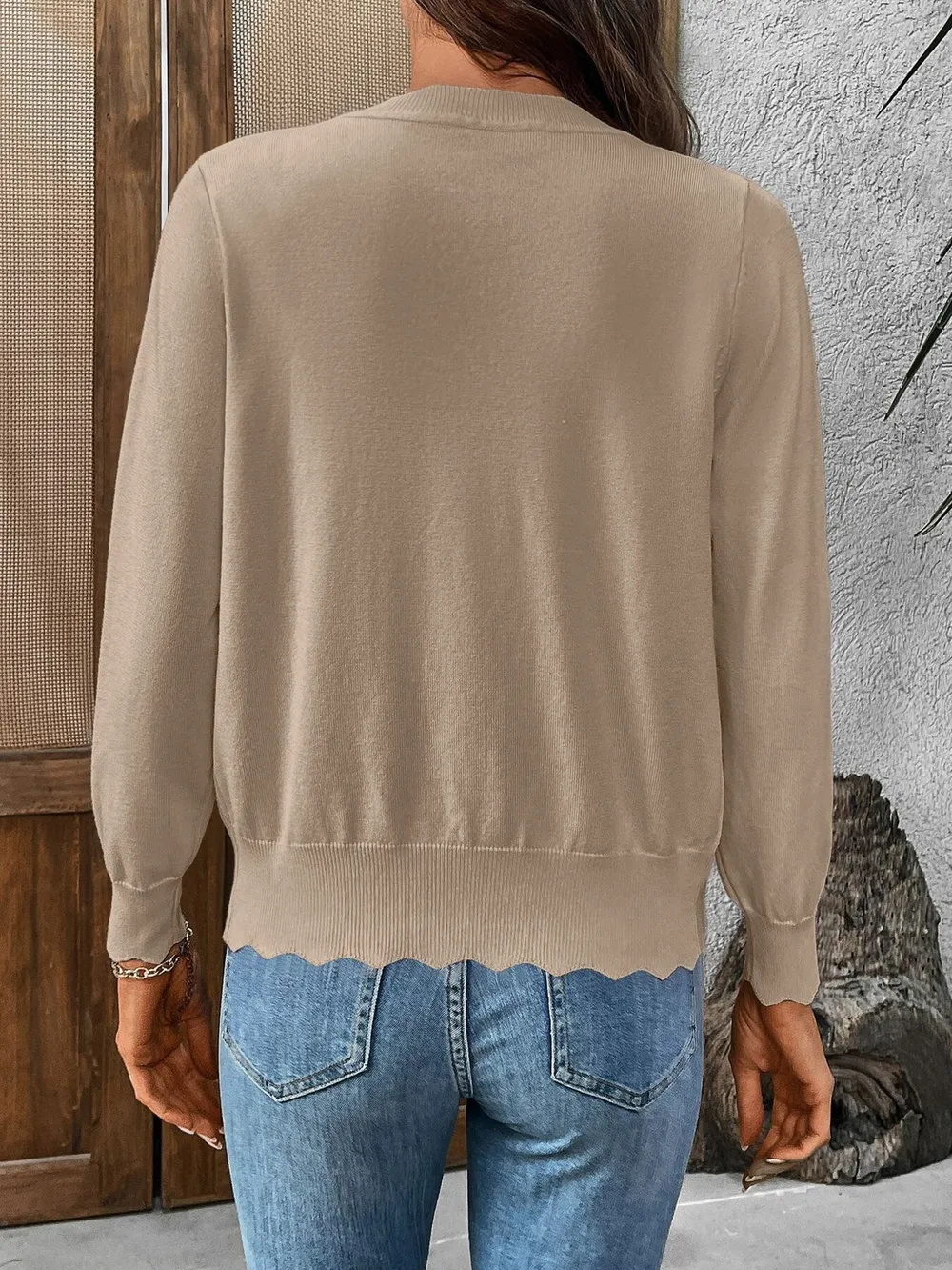 Ribbed Edge Button-Up Knit Cardigan, image 24