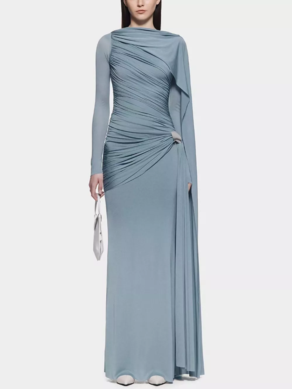 Ruched Draped Long Sleeve Maxi Dress, image 11