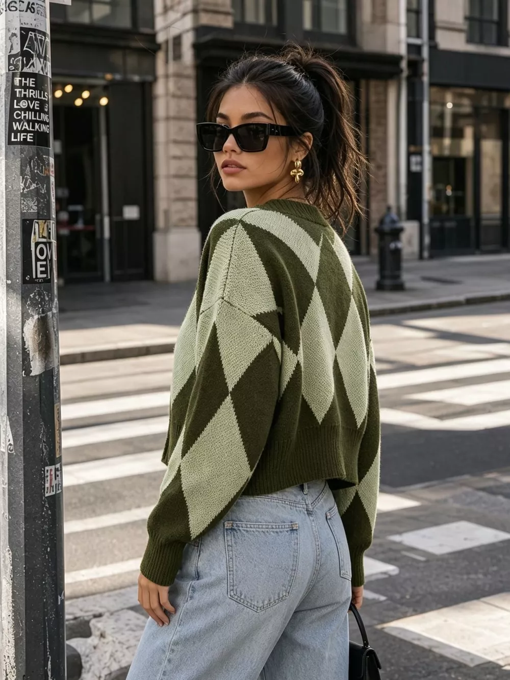 Argyle Pattern V-Neck Button-Down Cardigan, image 23