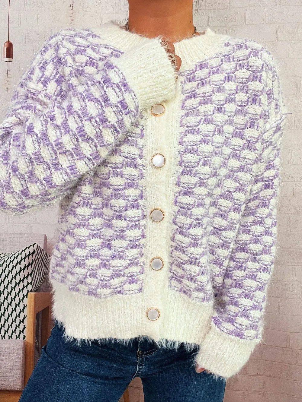 Fluffy Textured Button-Up Cardigan, image 18