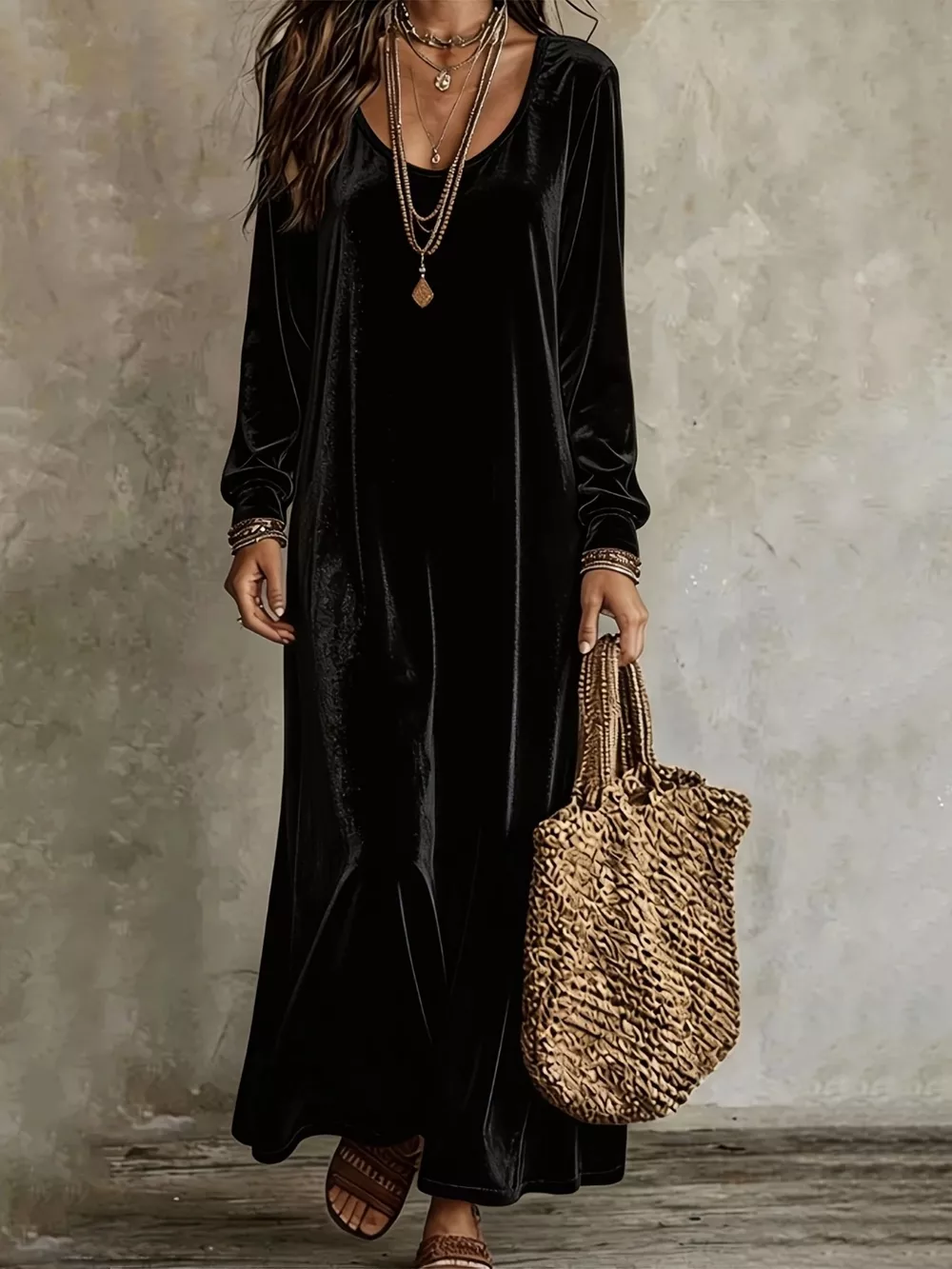 Velvet Maxi Dress with Flowy Hem, image 3