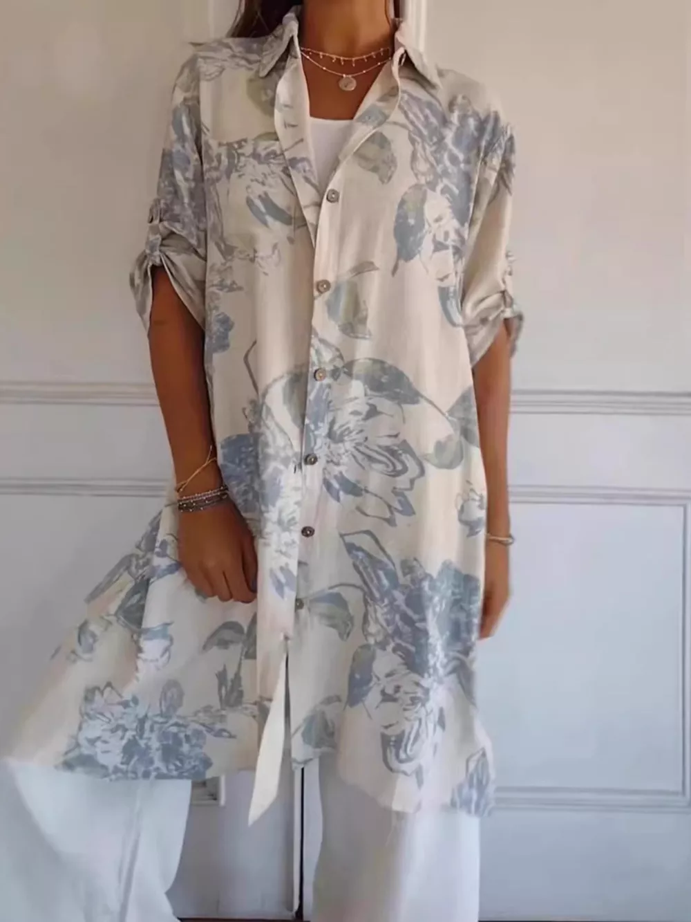 Full Size Floral Print Button-Up Shirt Dress Plus Size