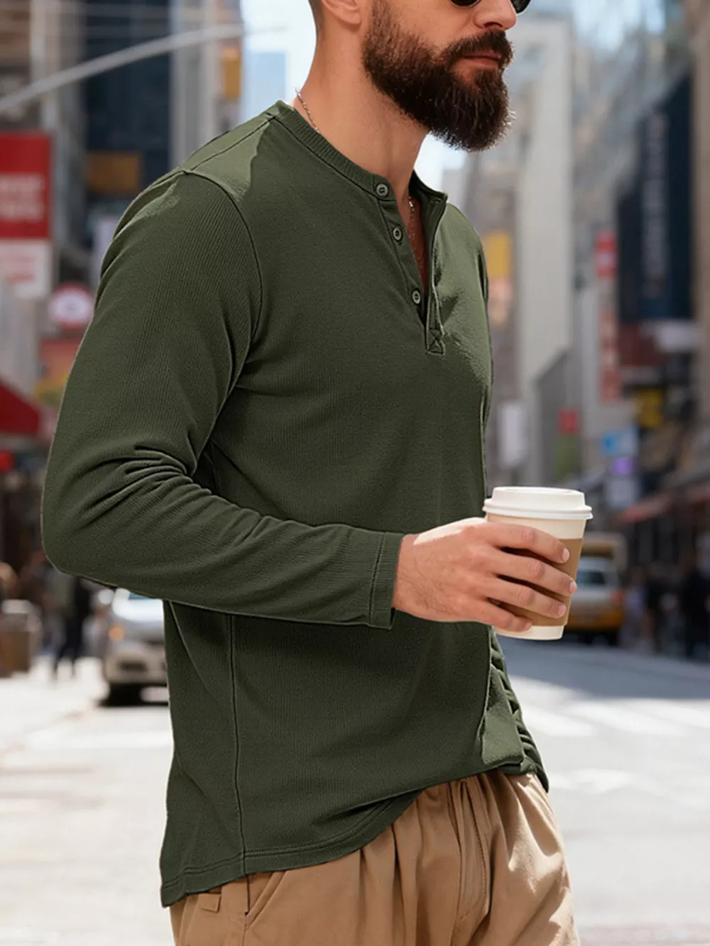 Men's Full Size Casual Long Sleeve Henley T-Shirt Plus Size, image 8
