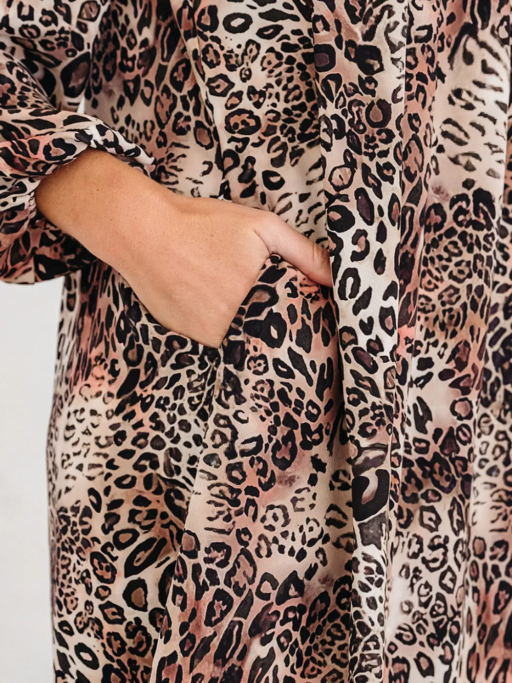 Leopard Ruffled Detail Long Sleeve Loose Mini Dress, image 7