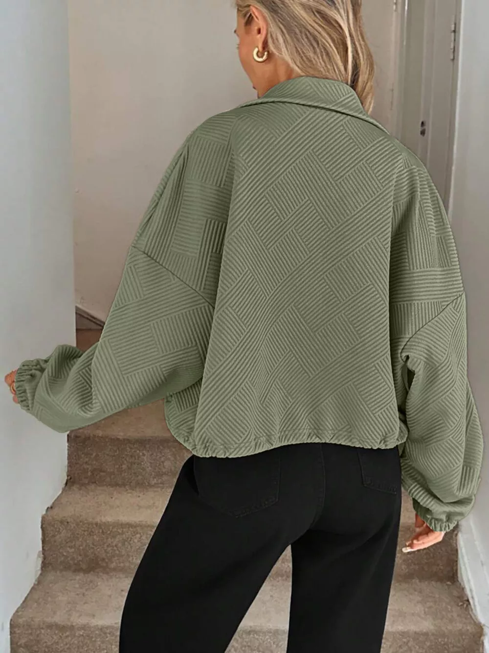 Drawstring Hem Textured Long Sleeve Jacket, image 11