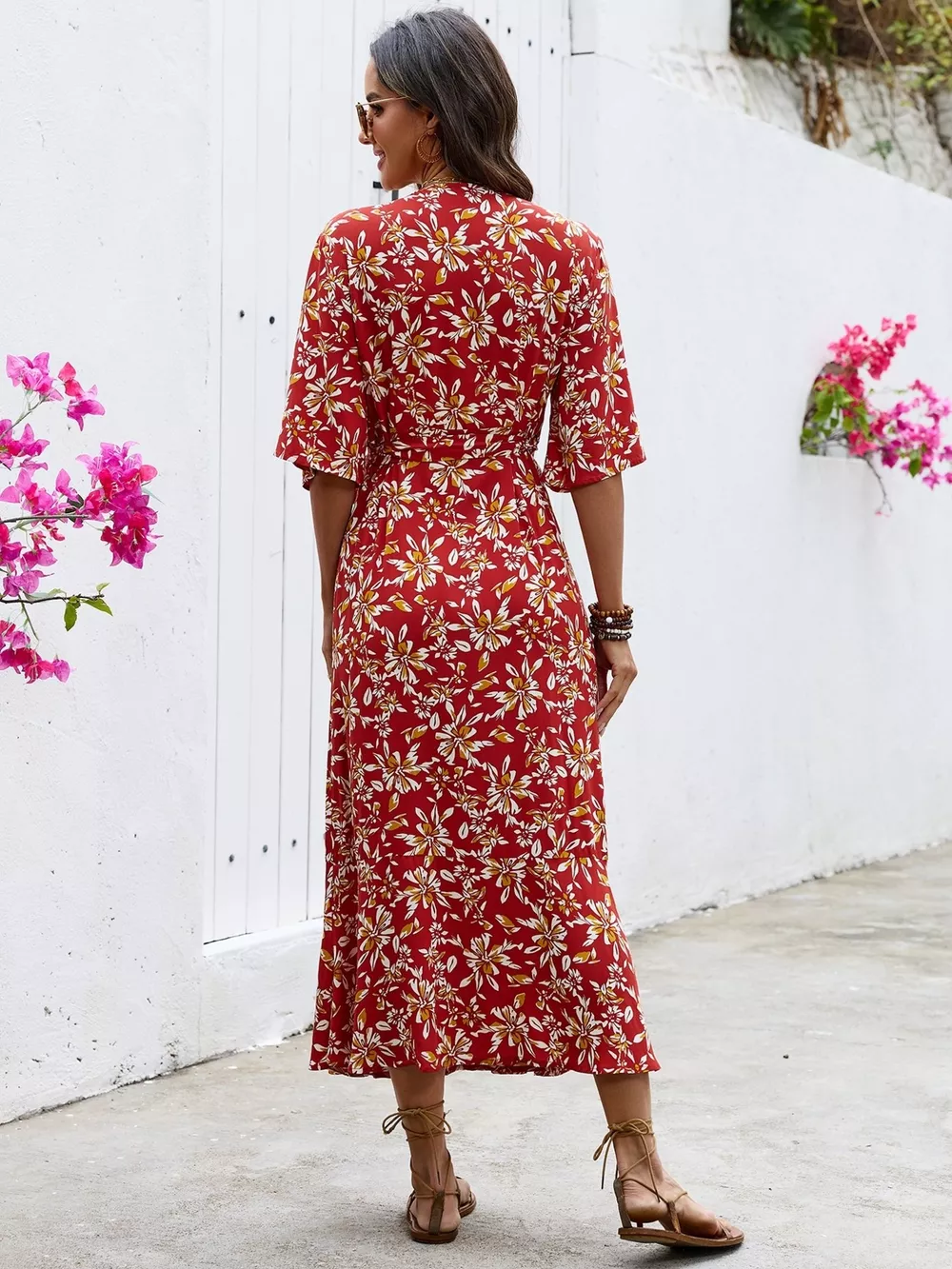 Slit Printed Surplice Midi Dress, image 12