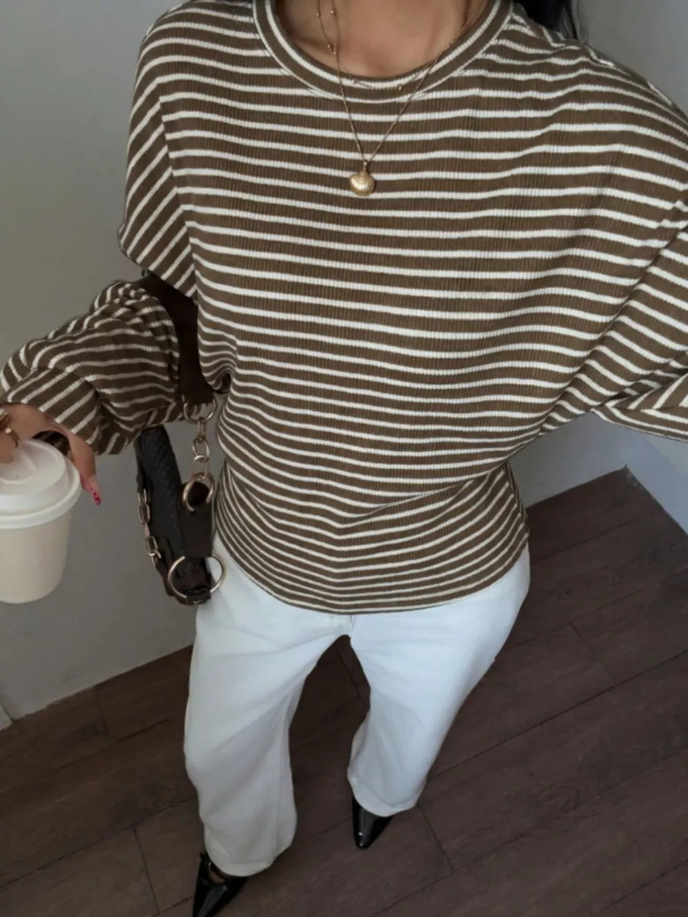 Casual Striped Long Sleeve Batwing T-Shirt, image 13
