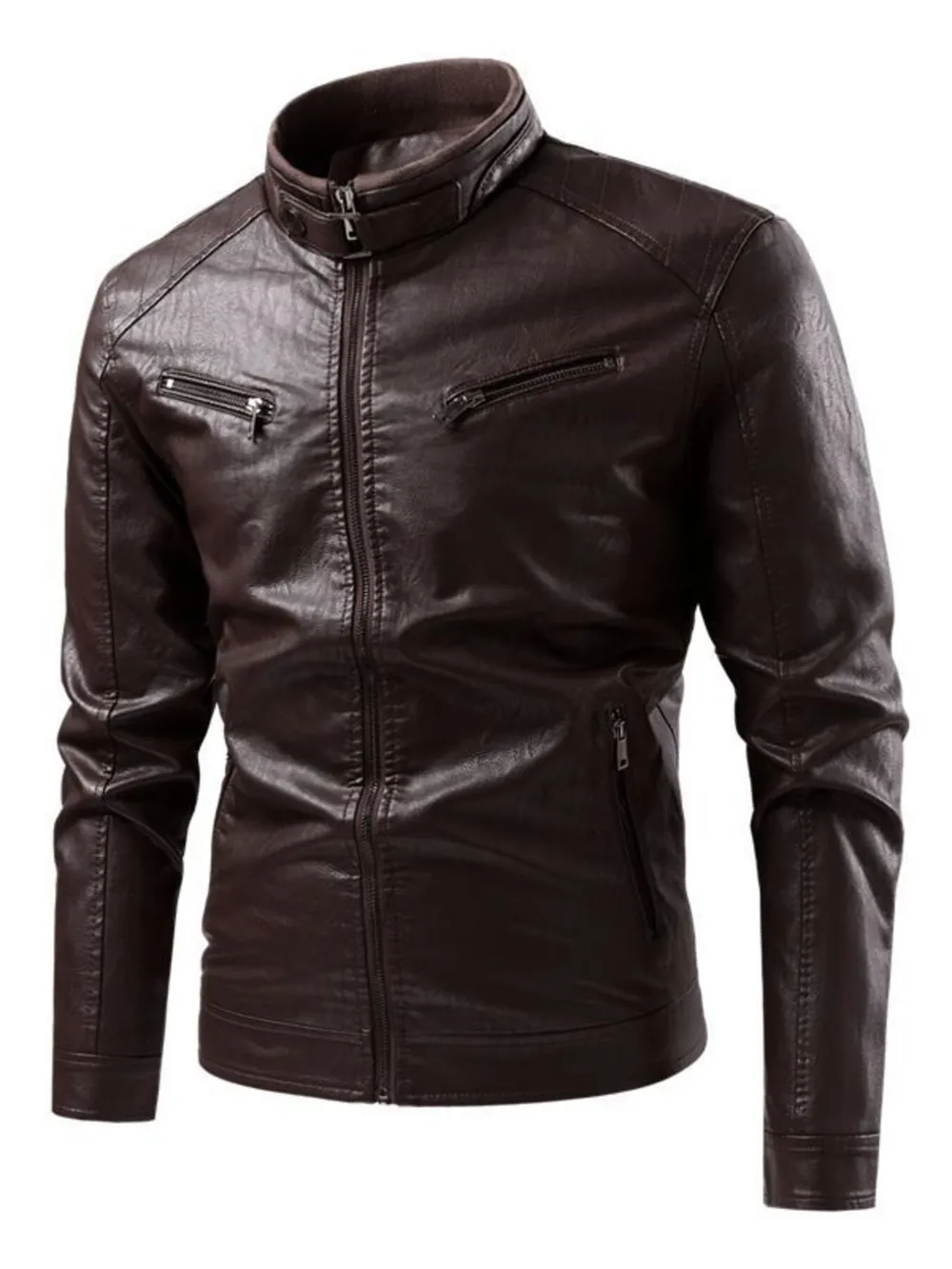 Men's Plus Size Zip Up Leather Moto Jacket, image 4
