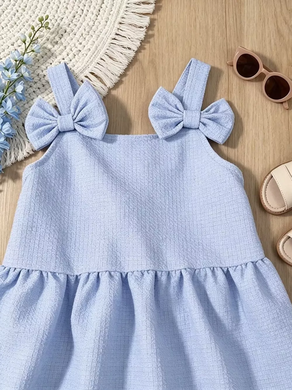 Children's Bowknot Decor Ruffle Hem Sleeveless Dress, image 3