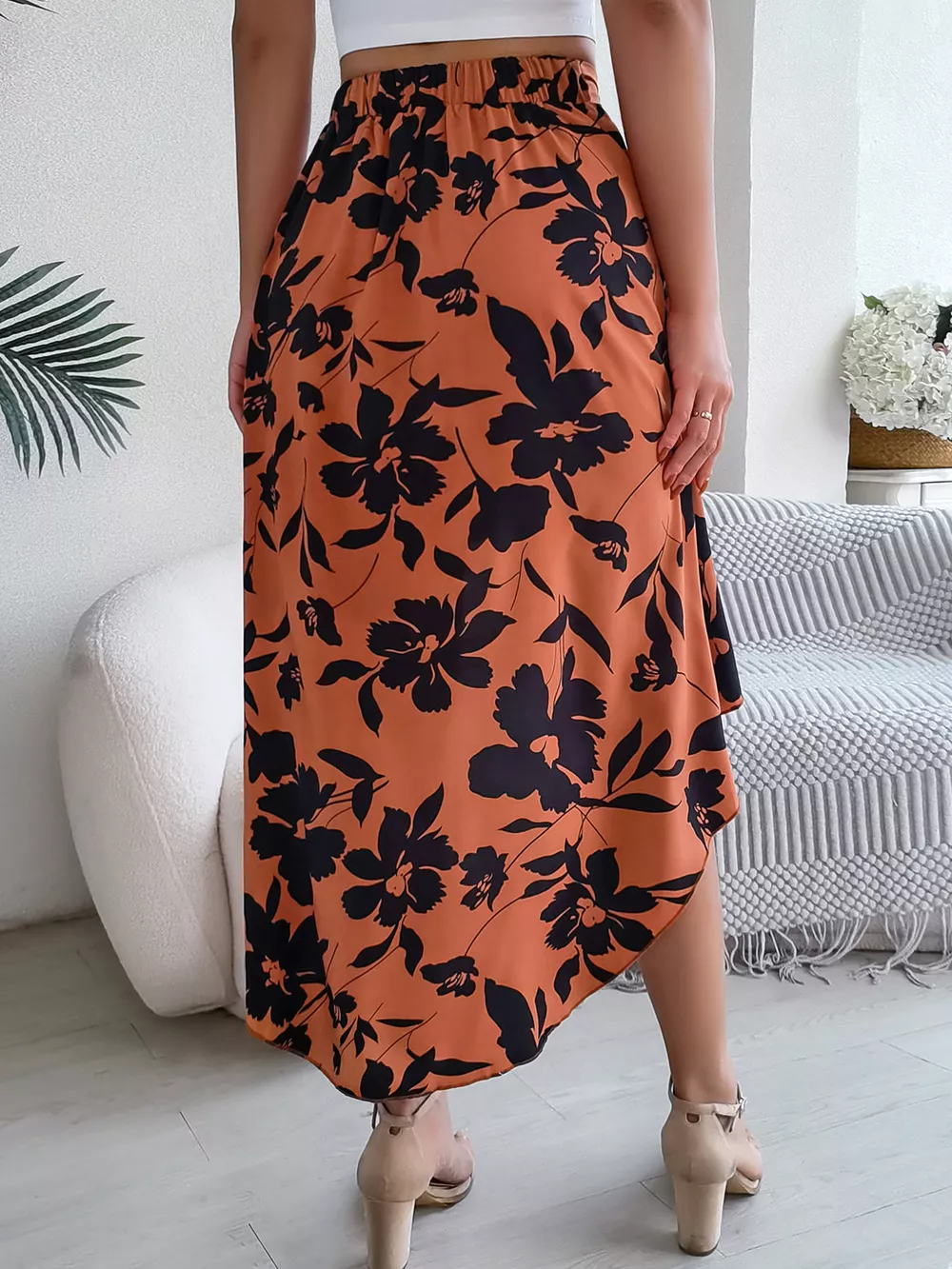 Floral Print Ruffle Hem Asymmetrical Skirt, image 12