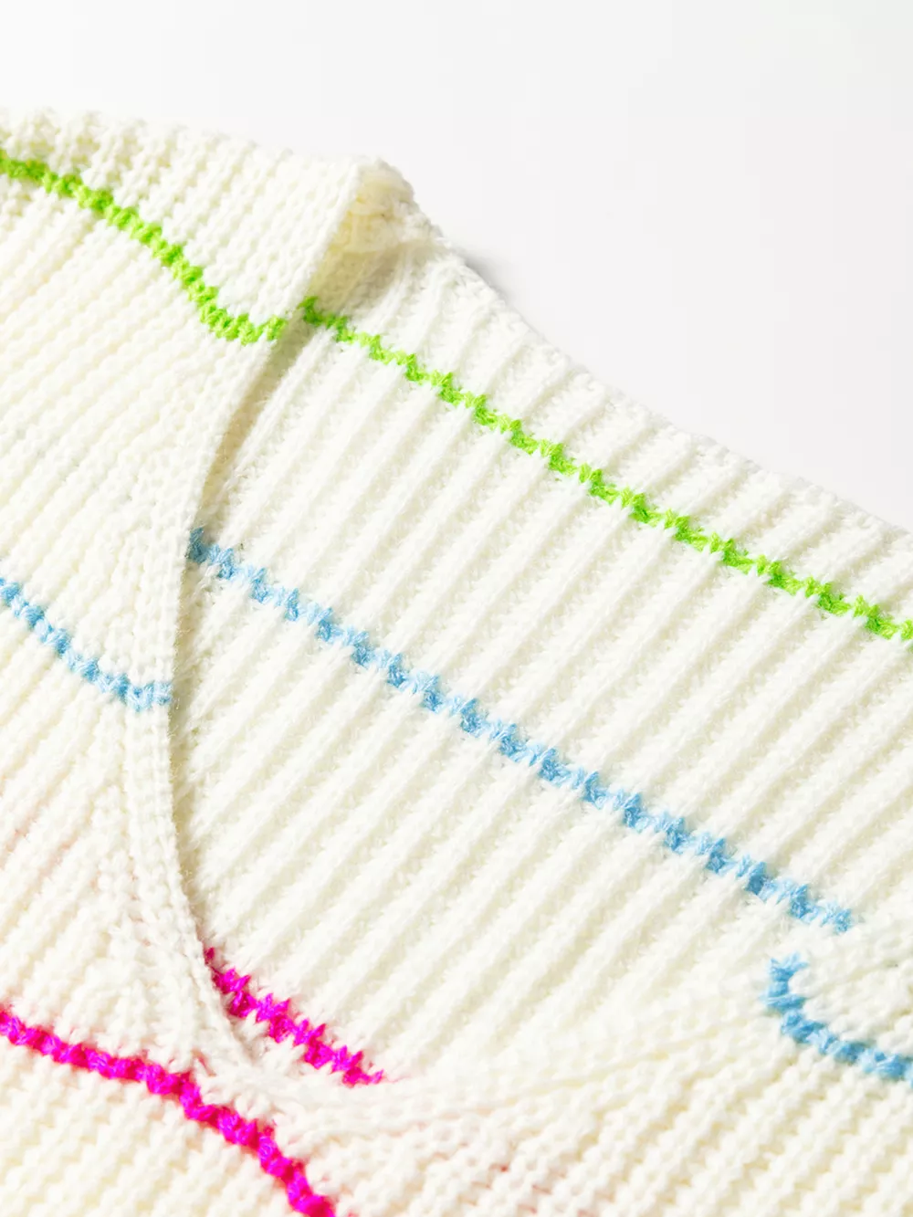 Colorful Striped Detail V Neck Drop Shoulder Baggy Sweater, image 3