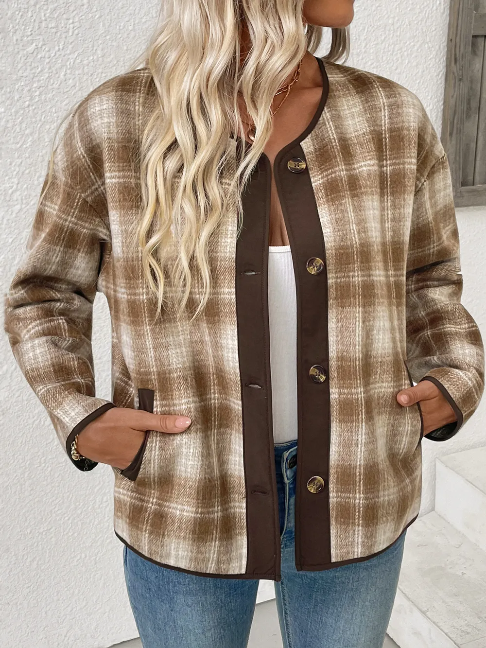 Plaid Long Sleeve Button-Up Jacket, image 4
