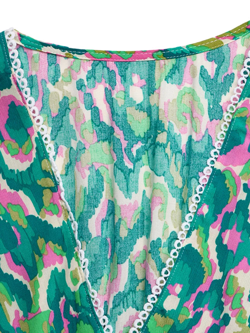 Printed V-Neck Flounce Sleeve Dress, image 7