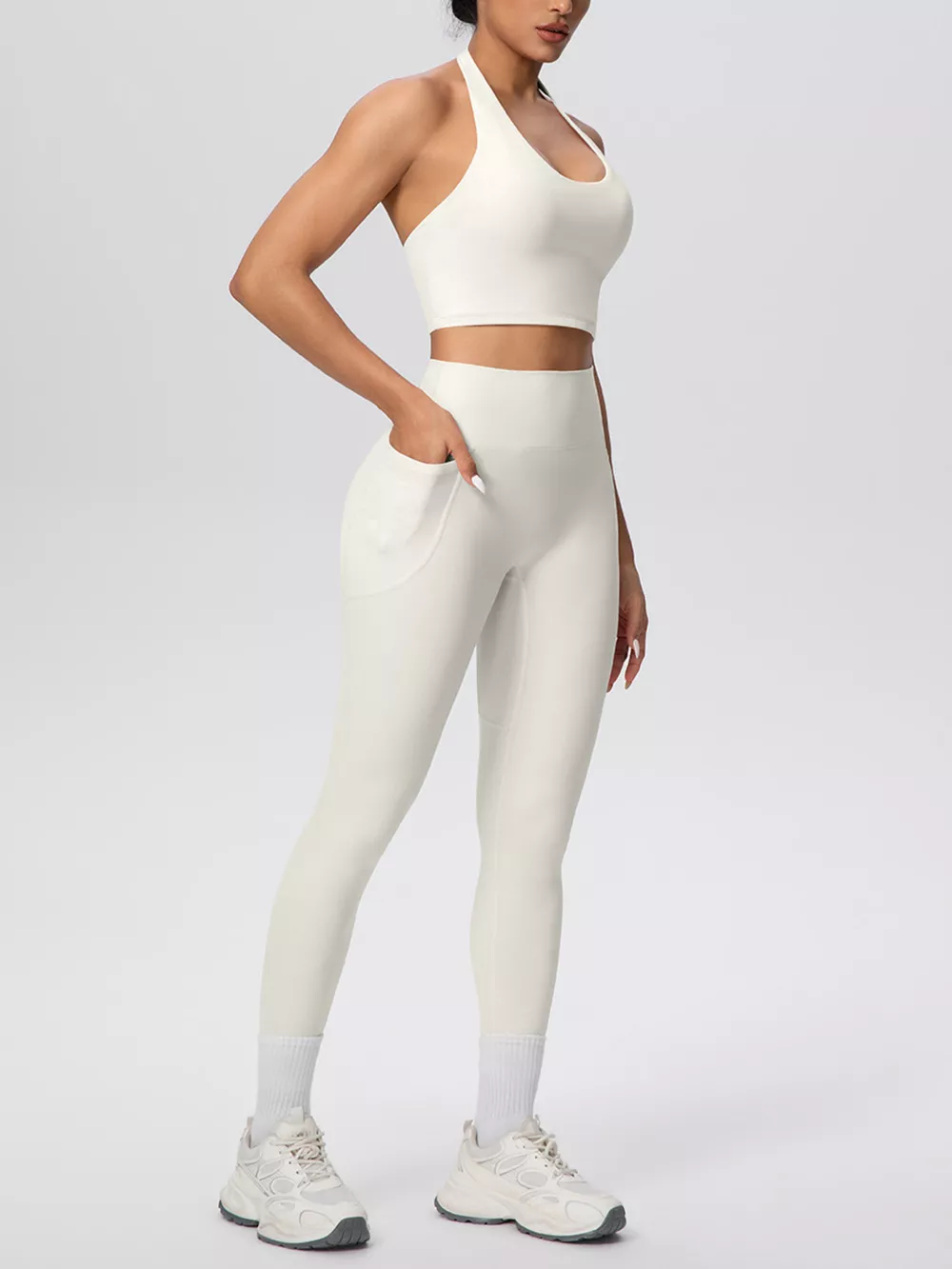 Halter Neck Crop Top and High-Waisted Leggings Active Set, image 19