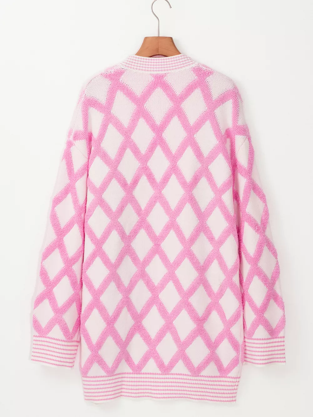 Rhombus Pattern Knit Open Front Pocketed Cardigans, image 7