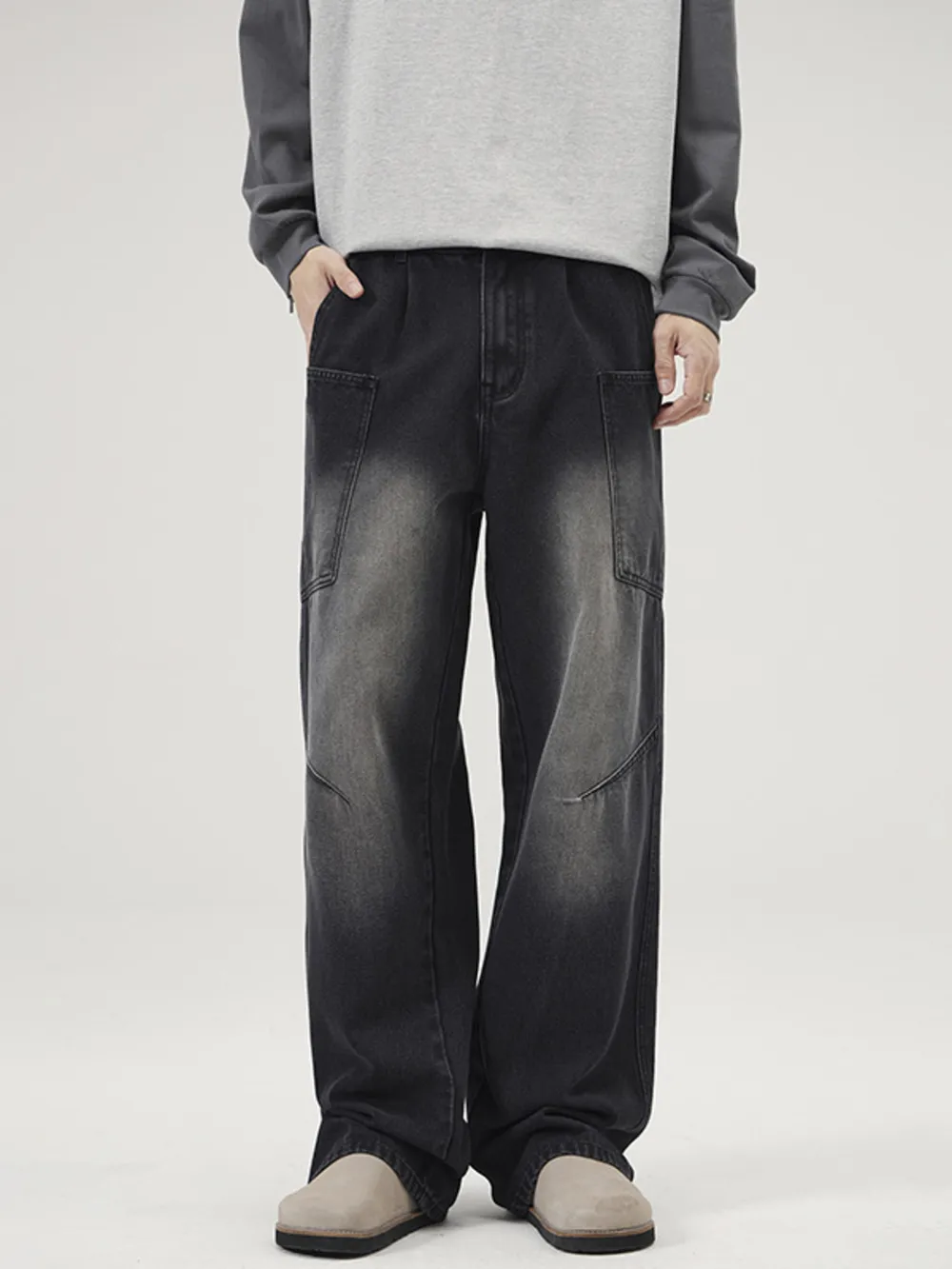 Men's Full Size Washed Wide Leg Baggy Jeans Plus Size