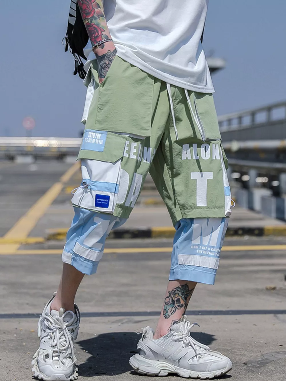 Men's Plus Size Color Block Cargo Pants, image 4