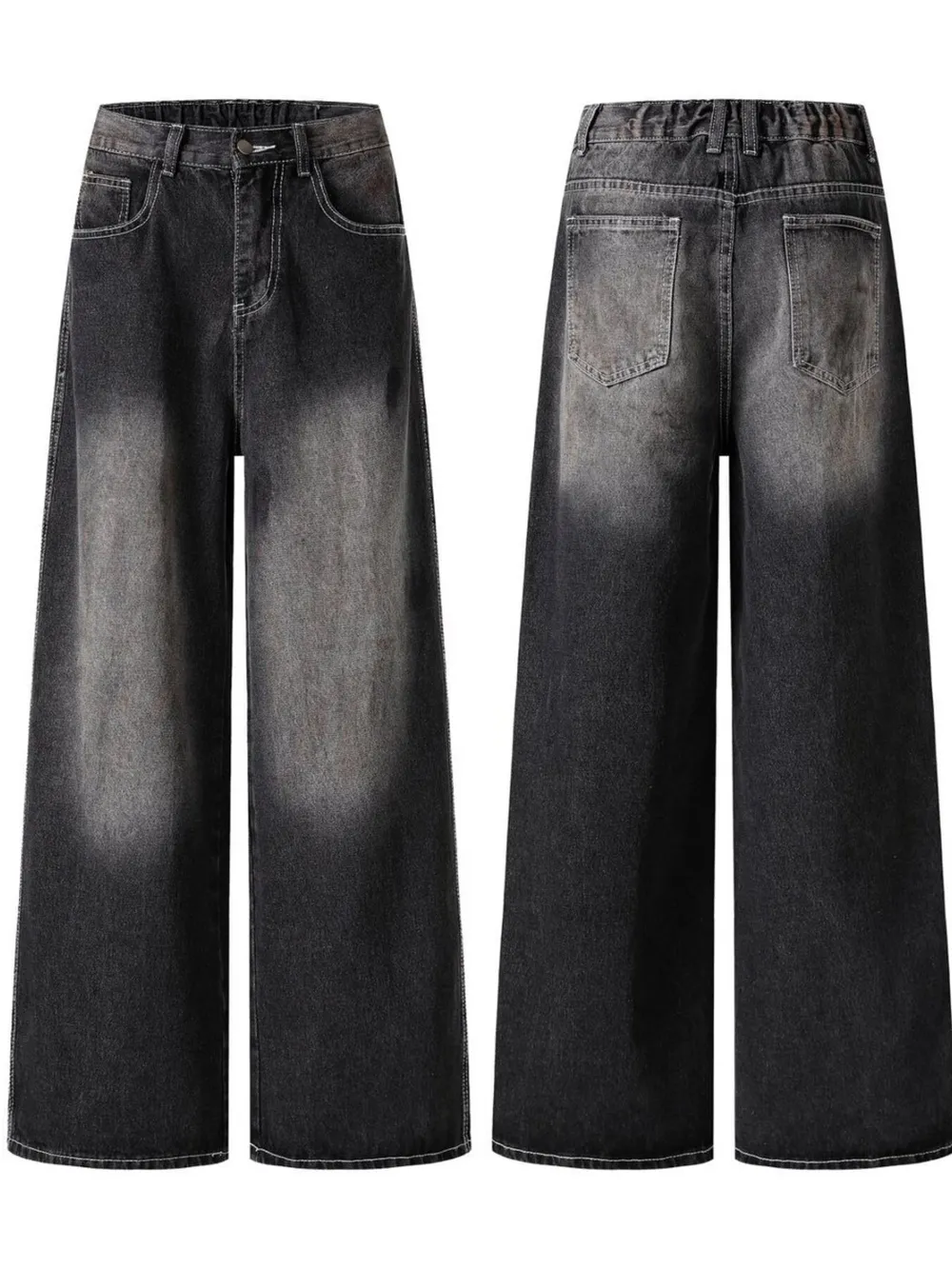 Men's Vintage Washed Wide Leg Denim Jeans, image 4
