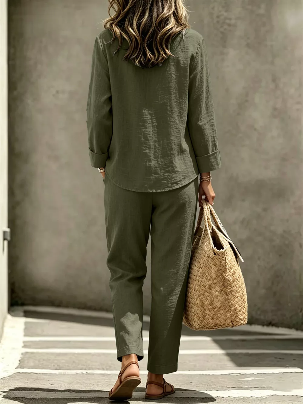 Button Detail Long Sleeve Top and Pants Set, image 5