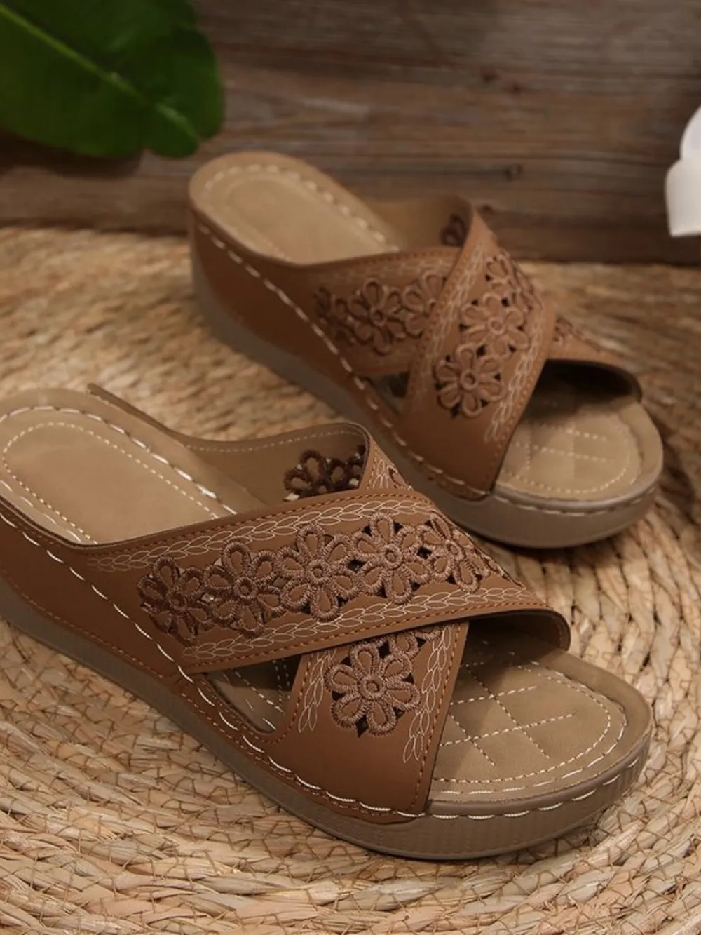 Crisscross Flower Wedge Sandals, image 14