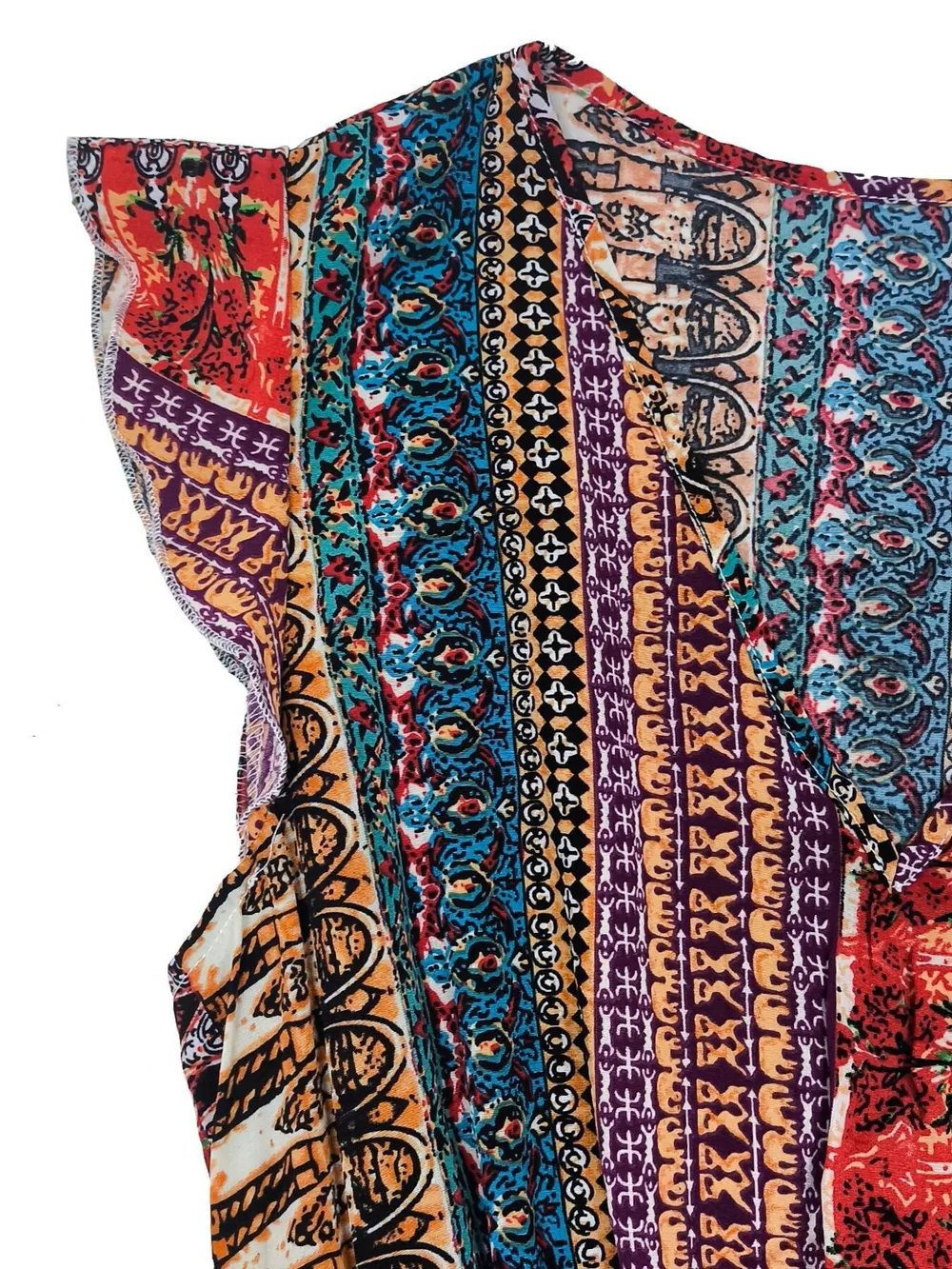 Boho Print Ruffle Sleeve Slit Dress, image 7