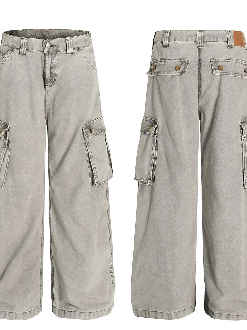 Men's Washed Wide Leg Cargo Jeans with Multiple Pockets, image 4