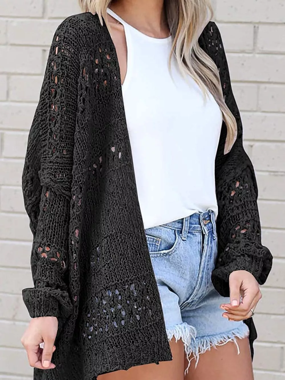 Openwork Open Front Lightweight Cardigan