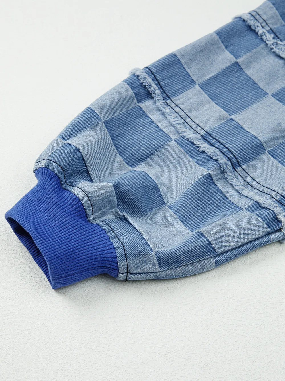 Checkerboard Splicing Raw Detail Oversized Denim Top, image 5