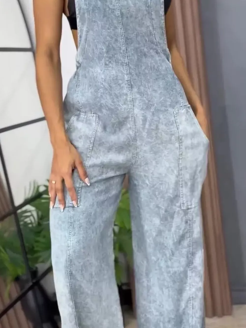 Full Size Vintage Wash Wide Leg Denim Overalls Plus Size, image 3