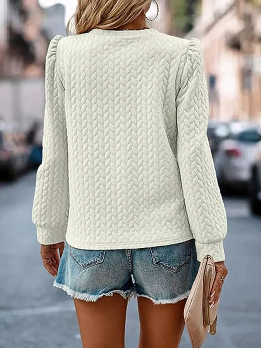 Texture Round Neck Long Sleeve Sweatshirt, image 17