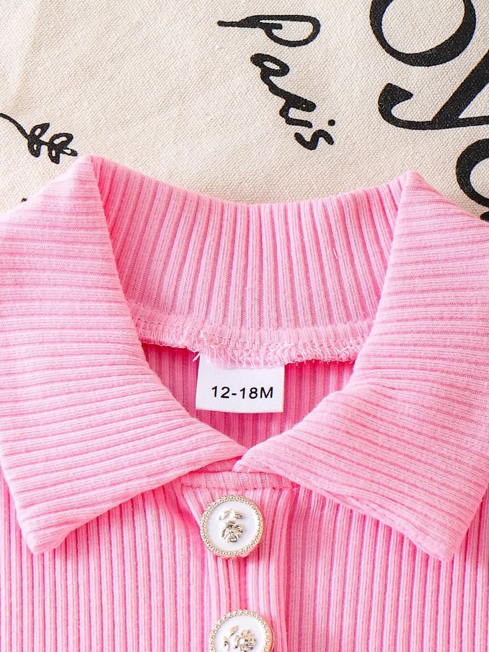 Children's Ribbed Knit Polo Top and Scalloped Pocket Shorts Set, image 2