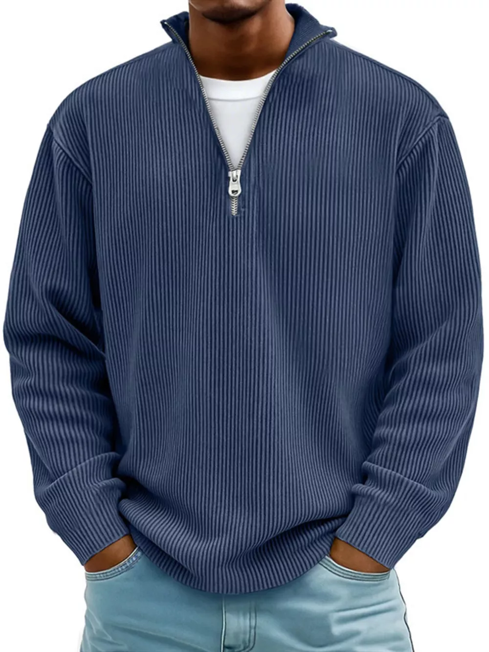 Men's Full Size Corduroy Quarter Zip Pullover Sweatshirt Plus Size, image 5