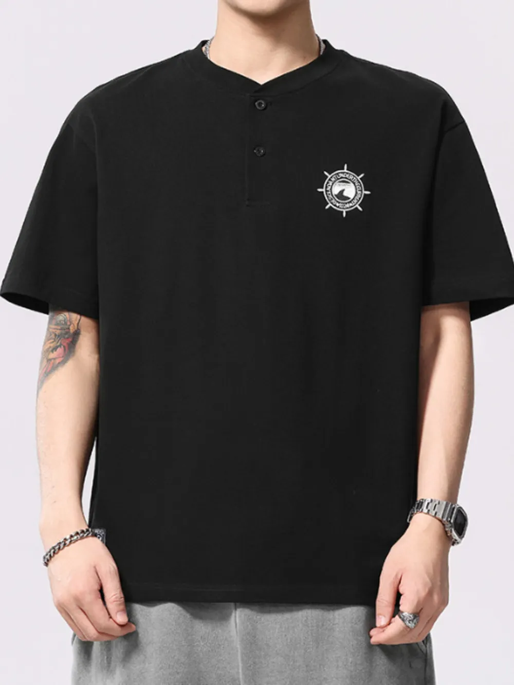 Men's Plus Size Button Detail Short Sleeve T-Shirt