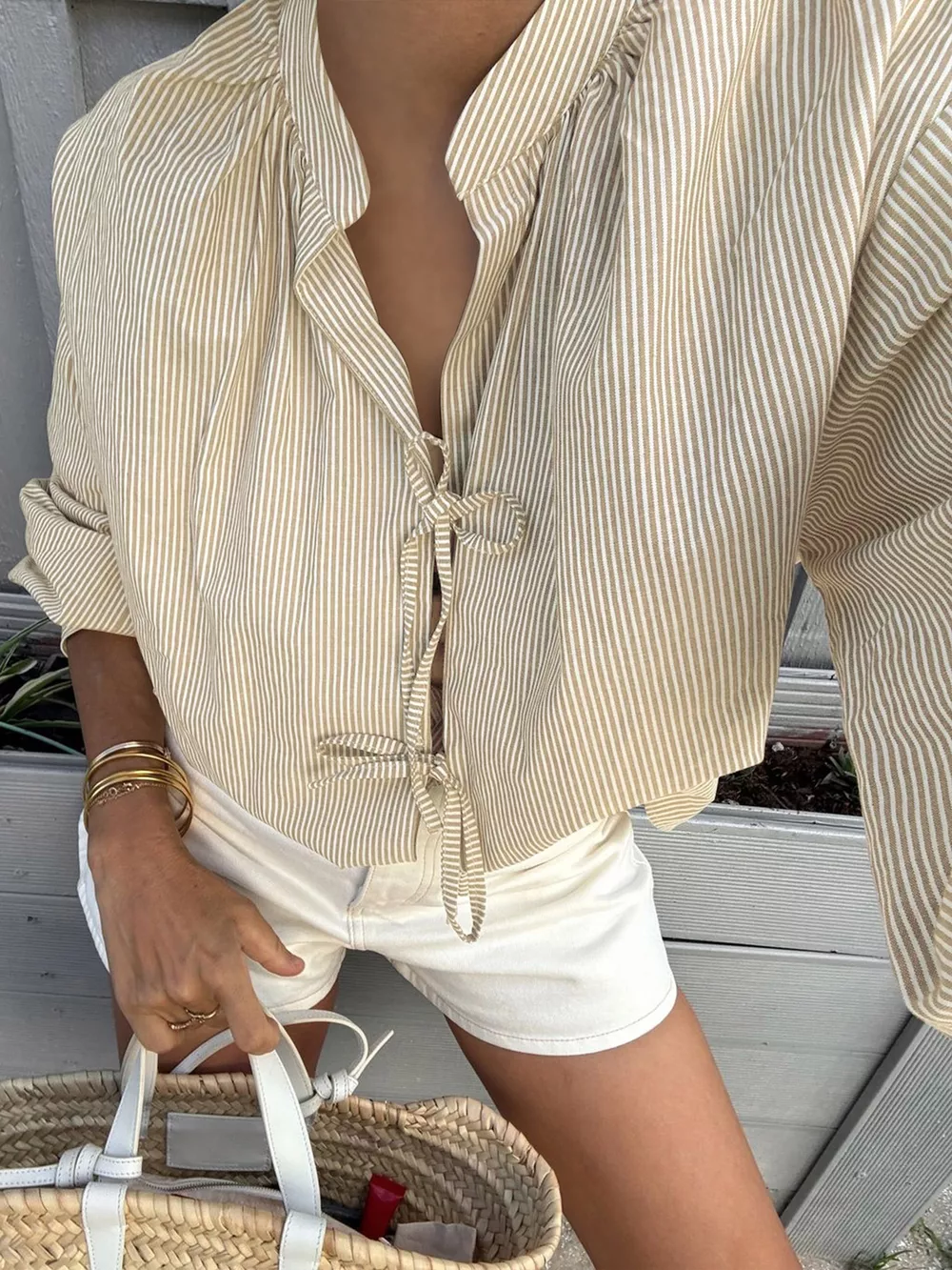 Striped Tie-Front Long Sleeve Shirt, image 2