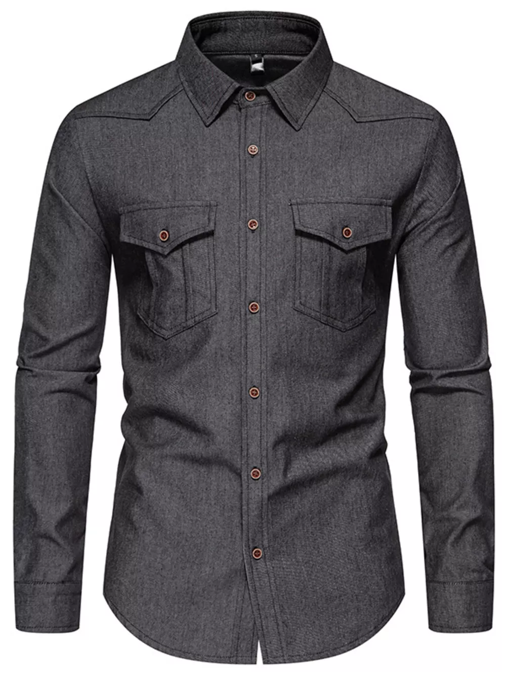 Men's Casual Long Sleeve Denim Shirt with Pockets, image 5