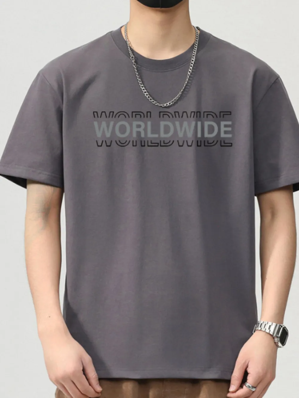 Men's Plus Size Letter Round Neck Short Sleeve T-Shirt, image 3
