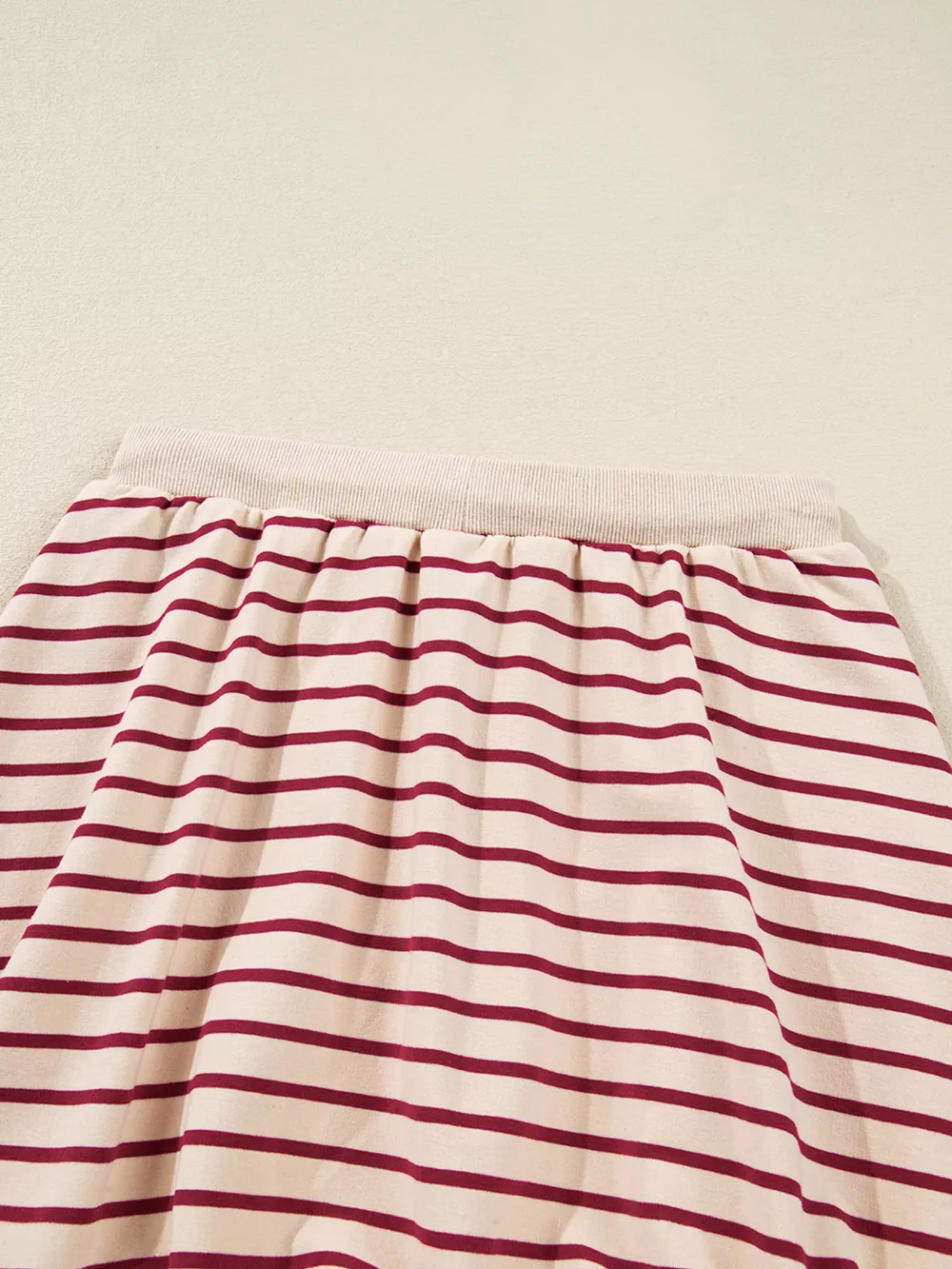 tripe Cropped Collared Drop Shoulder Pullover and Bubble Mini Skirt Set, image 4