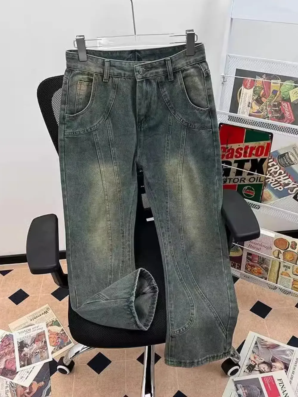 Men's Plus Size Vintage Wash Flare Jeans, image 2