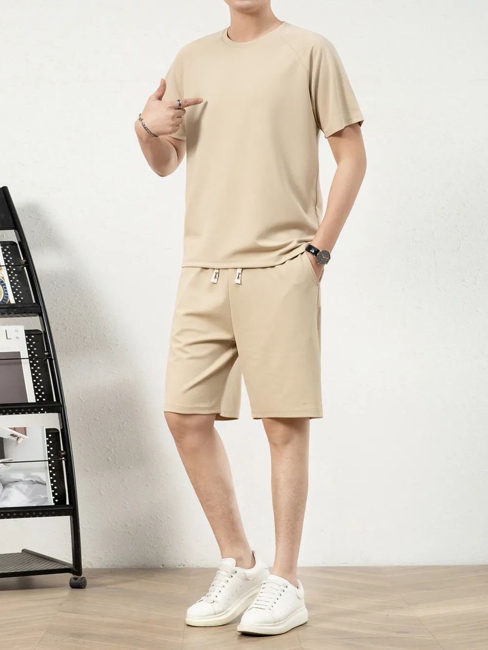 Men's Plus Size Short Sleeve Top and Shorts Set, image 2
