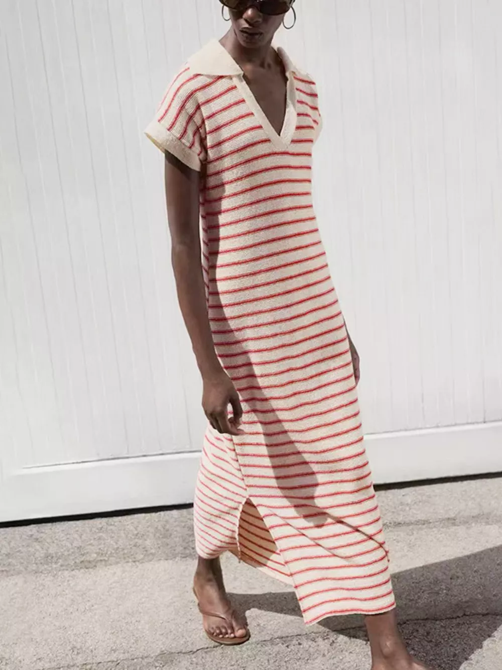 Striped Slit Short Sleeve Maxi Dress, image 5