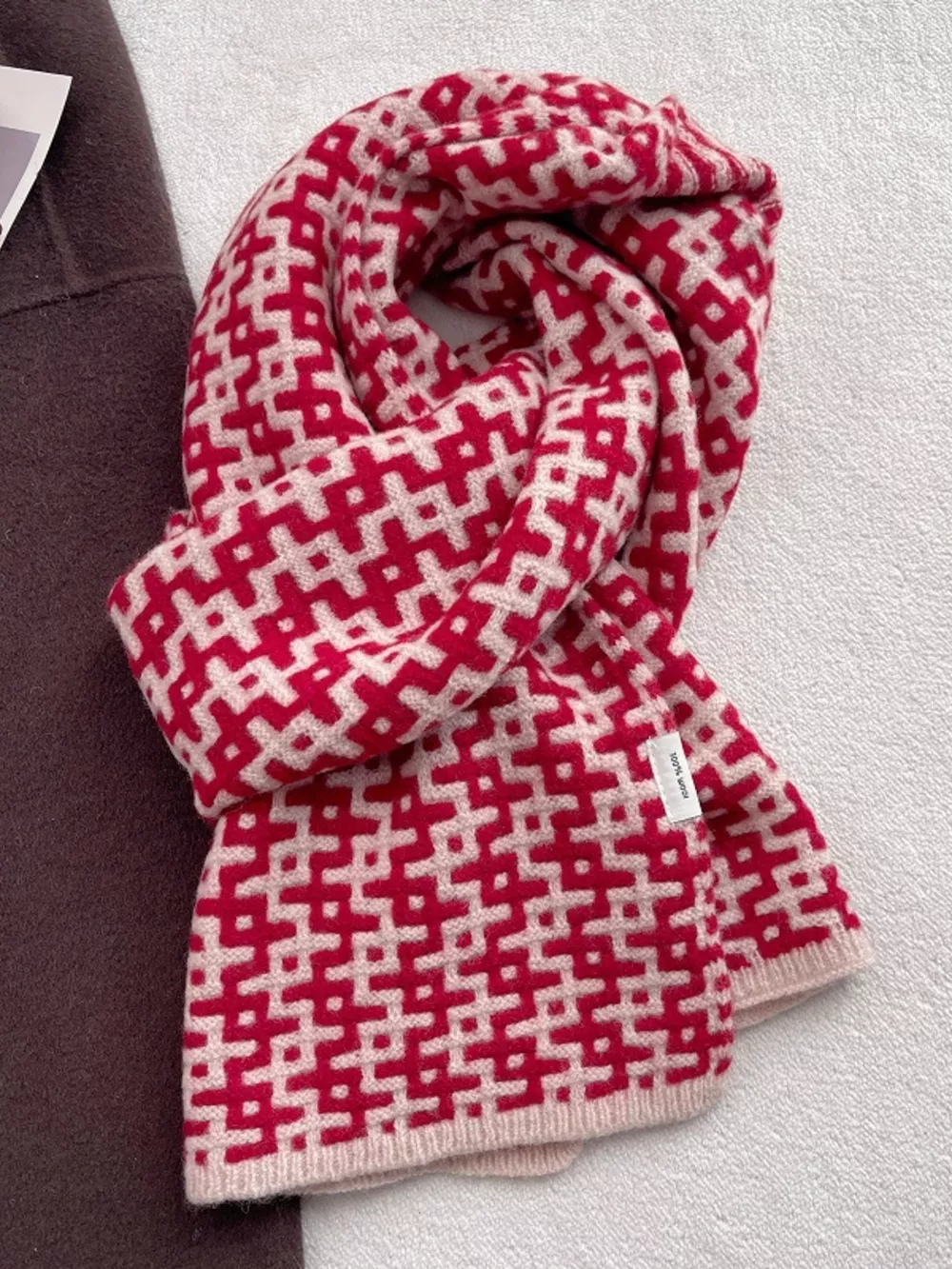 Wool Geometric Pattern Knitted Warm Scarf, image 5
