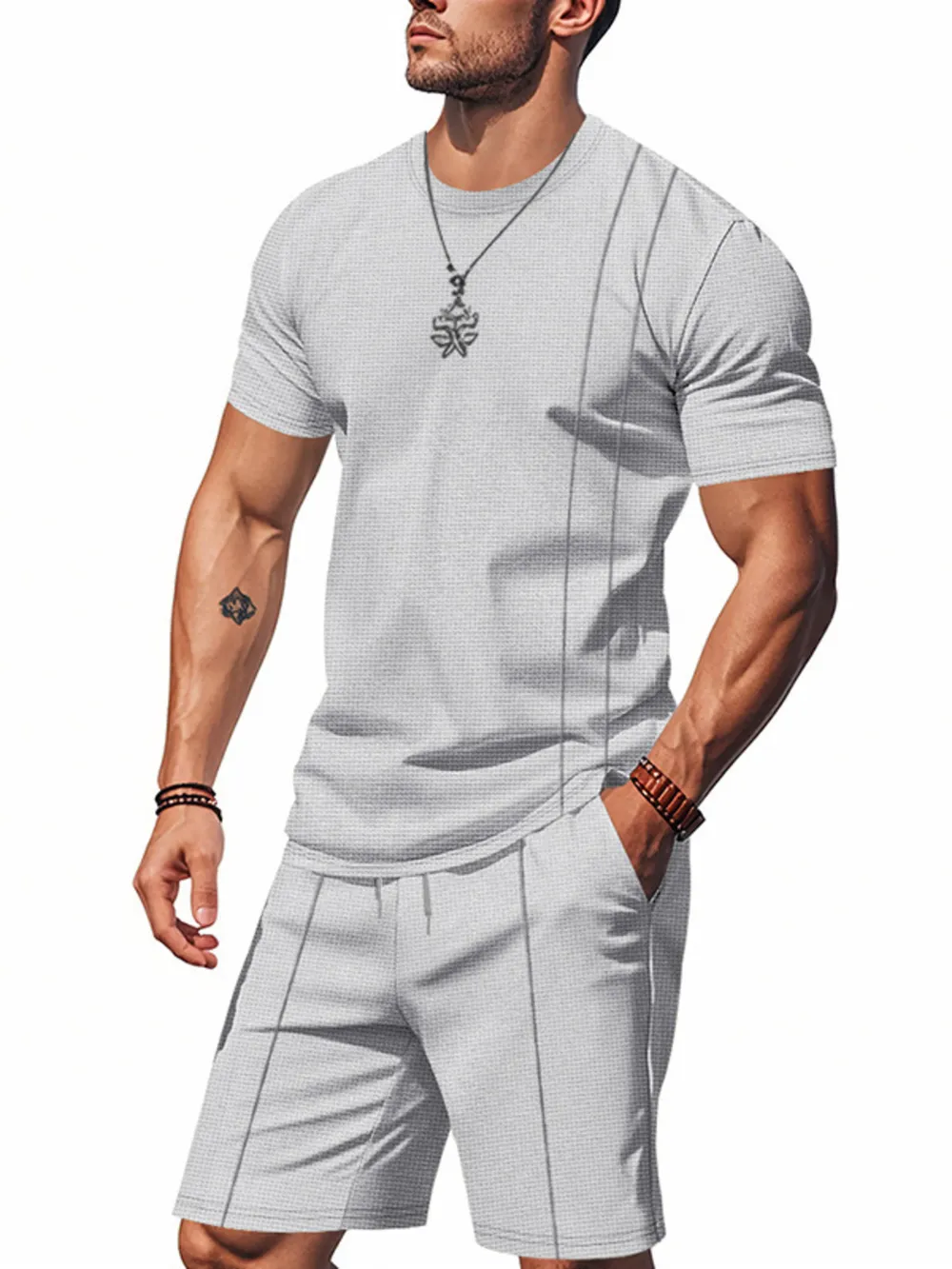 Men's Full Size Round Neck Short Sleeve Top and Shorts Set Plus Size, image 5