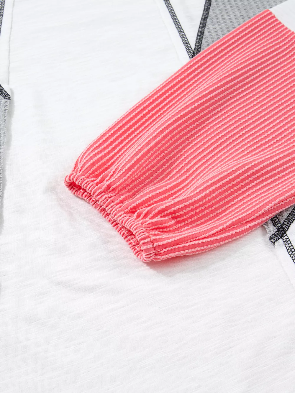 Color Block Textured Knit Patchwork Casual Top, image 2