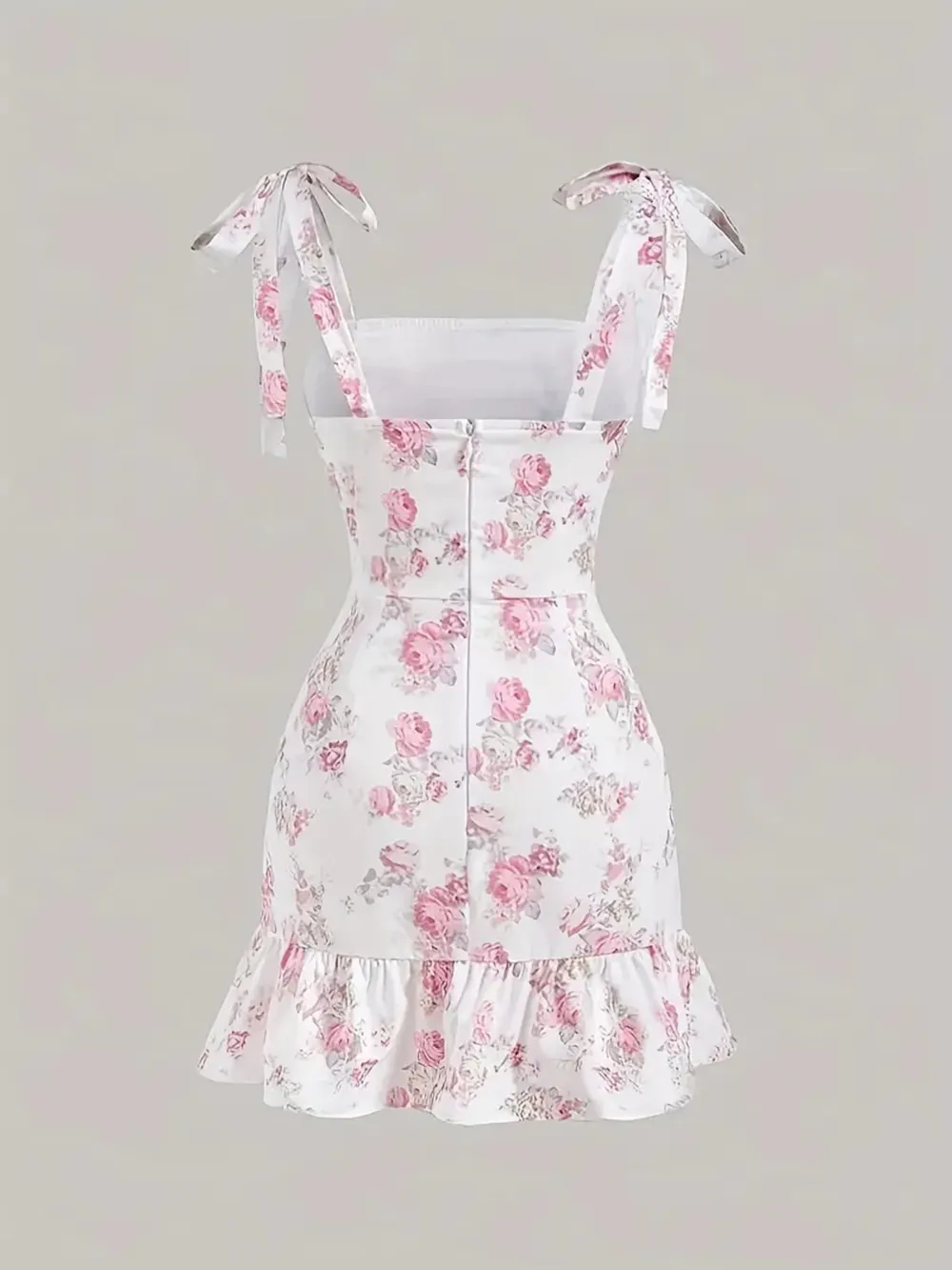 Ruffled Hem Floral Tie-Strap Mini Dress, image 4