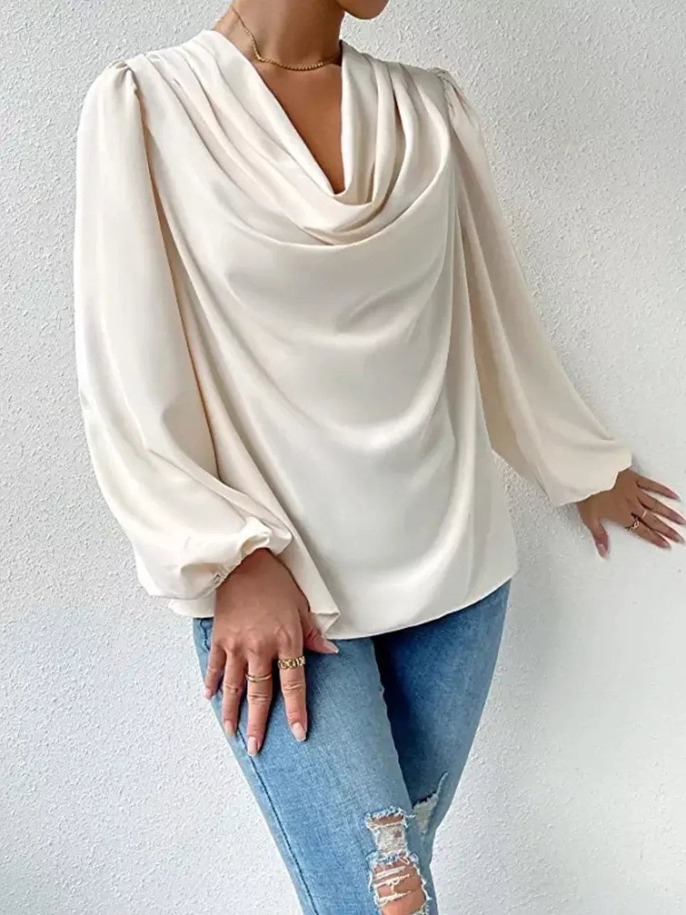 Full Size Cowl Neck Balloon Sleeve Blouse Plus Size, image 9
