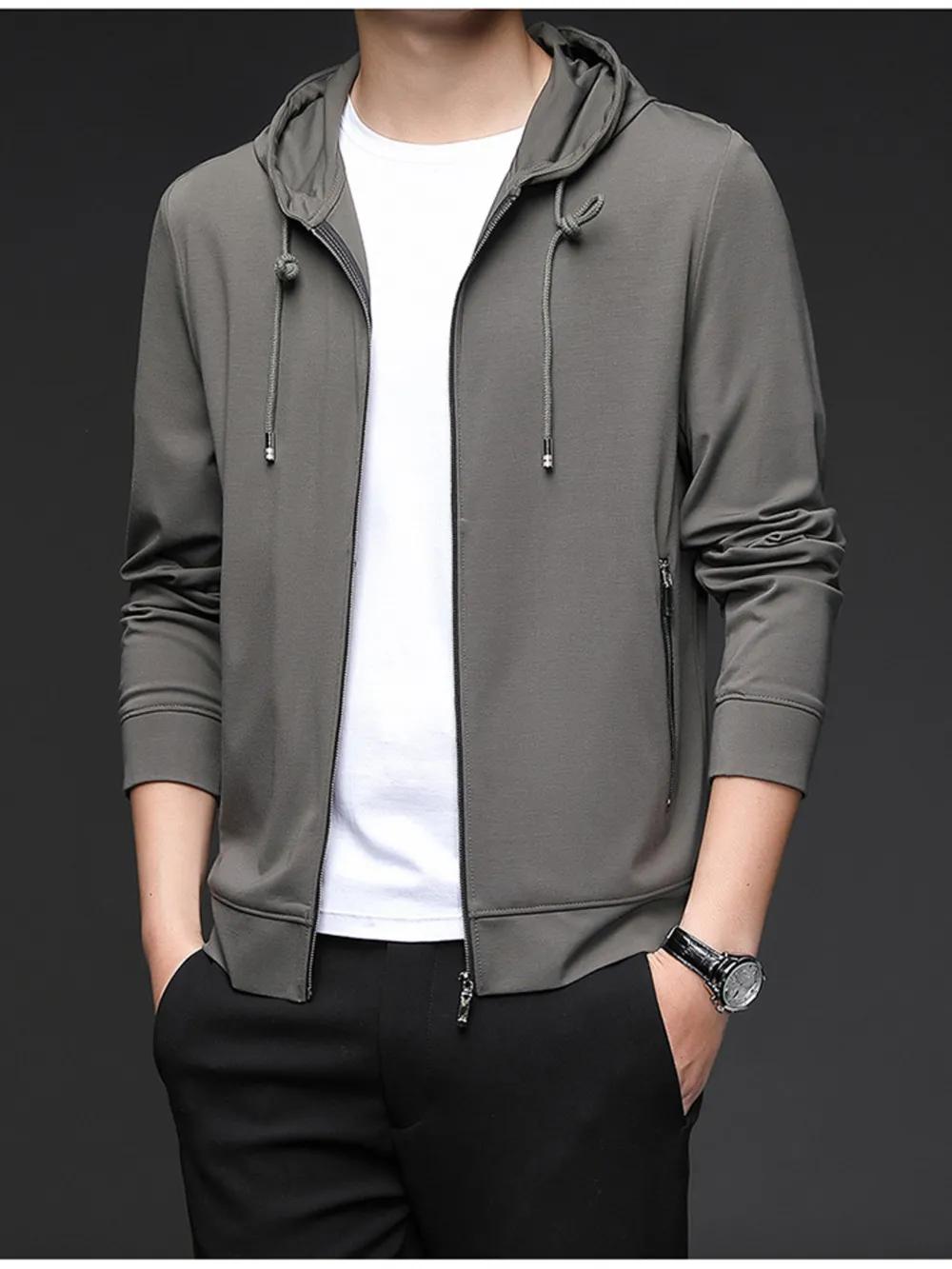 Men's Plus Size Drawstring Zip Up Long Sleeve Hoodie