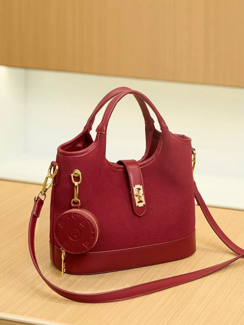 Suede Crossbody Bag with Detachable Coin Pouch, image 10